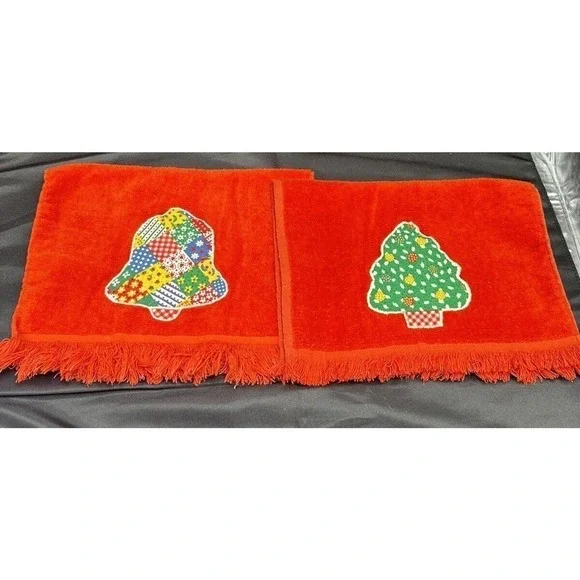 Vintage Christmas “Fine Fashion Towels” Hand Towels (2) Embroidered Bell Tree - Picture 1 of 5
